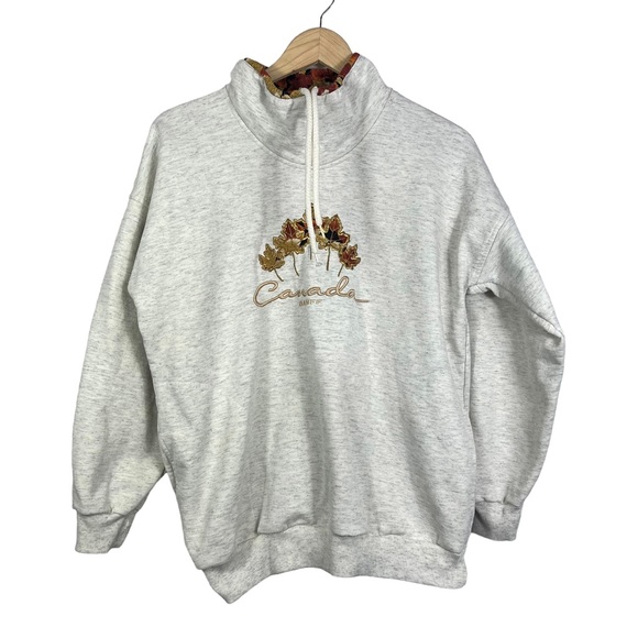 Vintage Cityscape Gray Maple Leaf Print Canada Mock Neck Sweater Size M - Picture 1 of 12